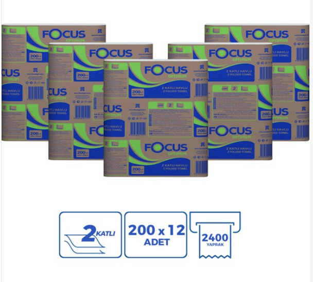 Focus Optimum Z Katlama Dispenser Havlu 200 Yaprak 12'li Paket